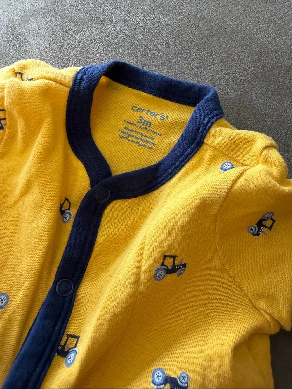 Carters Yellow & Navy Baby Romper with Tractor Print